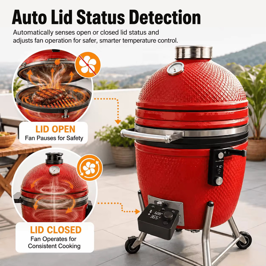 Xinsio Kabelloses Bluetooth Kamado-Ofen-Thermometer mit PID BBQ-Lüfter-Controller und digitaler Temperaturanzeige für Smoker und Rotisserie in Schwarz - Bild 4