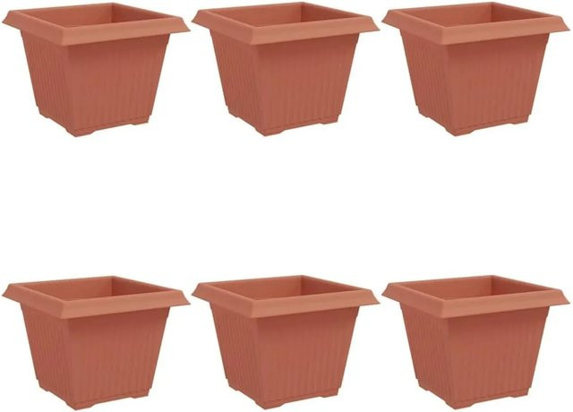 6er Set quadratische Blumentöpfe von vidaXL in Ziegelrot für Garten und Terrasse, B/T/H: 28,5 x 28,5 x 22 cm - Bild 1