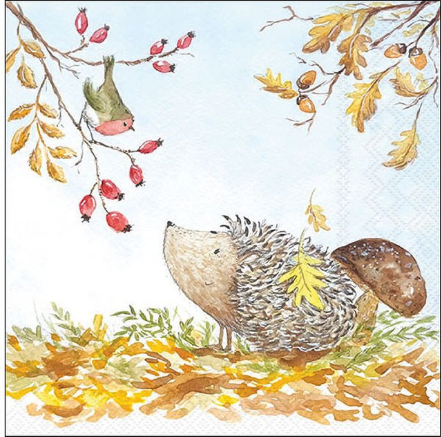 Serviette Forest Friends aus Papier in Gelb mit Herbst-Motiv - Bild 1