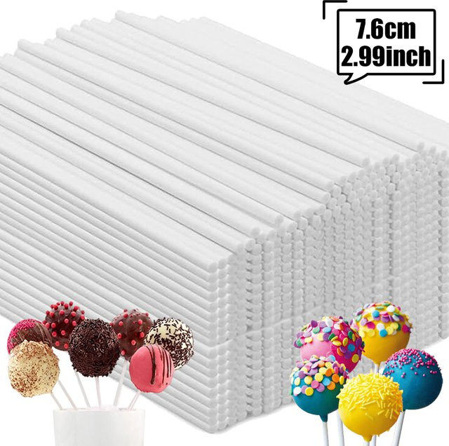 Weiße Papier-Lutscherstäbchen für Kuchen und Schokolade, 7,6 cm, 100 Stück - Bild 1