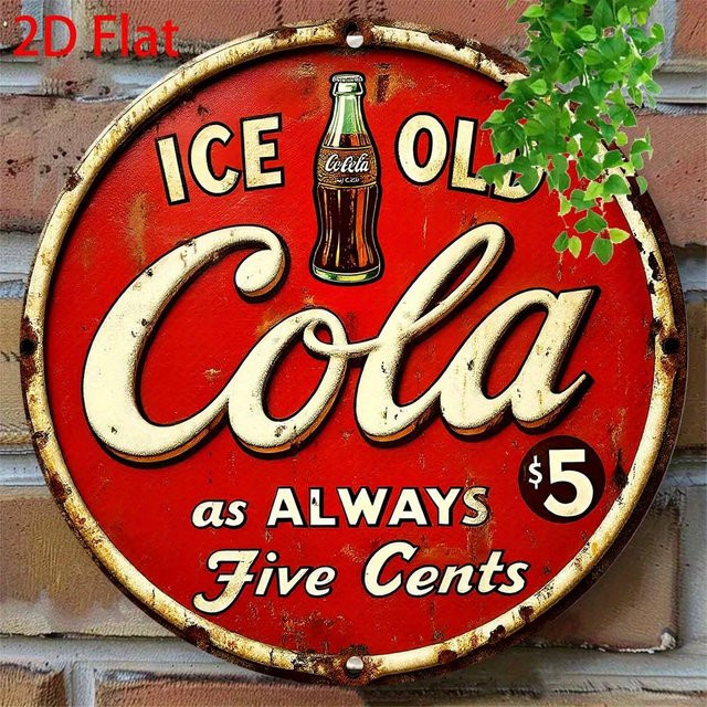 Potdemiel Vintage Ice-Cola Metall-Wandkunstschild, rundes Aluminium-Dekor in Rot, Durchmesser: 20,3 cm - Bild 1