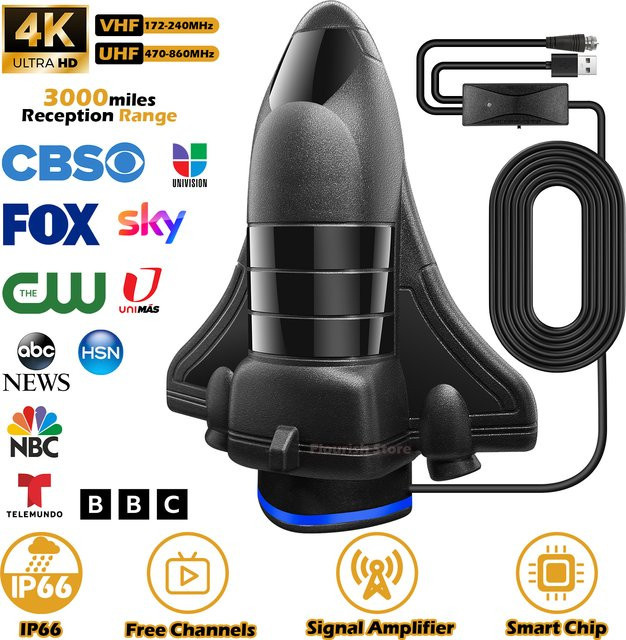 FUYUMY TV-Antenne für Innenräume mit 1200 Meilen Reichweite für Smart TV und ältere Fernseher, unterstützt 4K und 8K HD, VHF/UHF, in Blau oder Schwarz - Bild 1