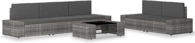 vidaXL 6-tlg Garten-Lounge-Set aus Poly Rattan in Grau mit Polsterkissen und Couchtisch - Bild 1