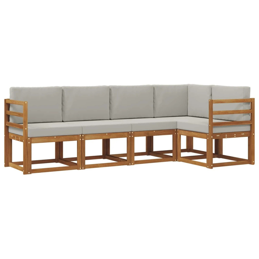 vidaXL Ecksofa Set in L-Form aus massivem Akazienholz mit Kissen in Grau - Bild 2