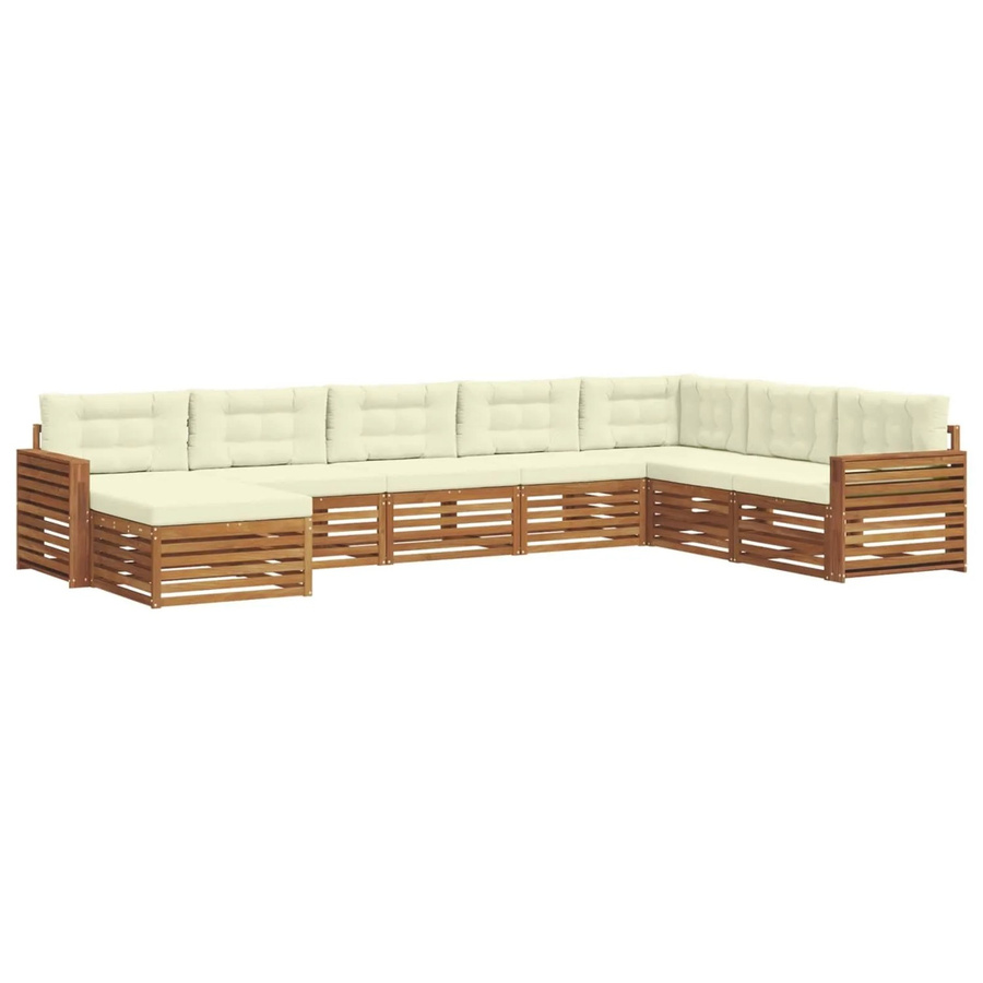vidaXL Sofagarnitur 8-teilig aus Massivholz Akazie in Natur und Creme mit modernem L-Shape Design und Latten-Design - Bild 2