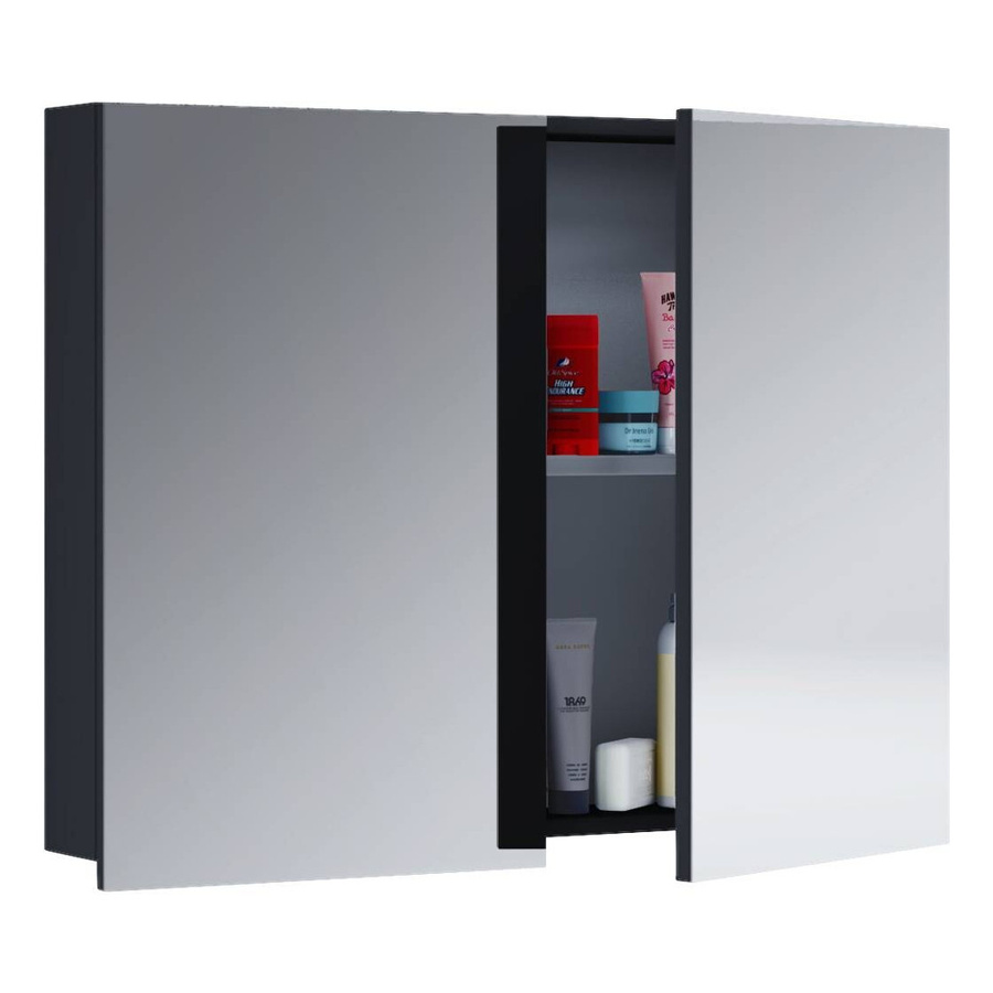 VCM Badinos Spiegelschrank Schwarz mit zwei Drehtüren und Fachboden, H x B x T: 60 x 80 x 12 cm - Bild 2
