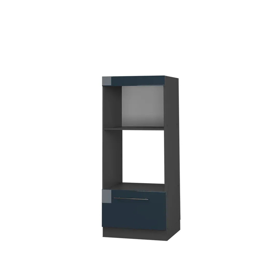 Vicco Mikrowellenschrank Fame-Line in Dunkelblau Hochglanz und Anthrazit mit offenen Regalfächern, Breite: 60 cm, Höhe: 153,6 cm, Tiefe: 48 cm - Bild 2