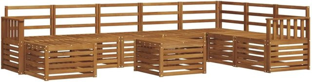 vidaXL Sofagarnitur aus Massivholz Akazie in Natur Braun im L-Shape Design mit Latten-Design und Couchtisch - Bild 1