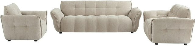 Vente-unique Couchgarnitur Napizo in Beige mit 3-Sitzer, 2-Sitzer und Sessel aus meliertem Stoff, B/T/H: 228 x 170 x 120 cm - Bild 1