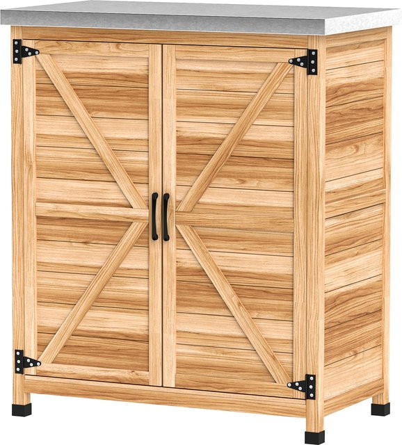 Outsunny Gartenschrank aus Fichtenholz und verzinktem Stahl mit internem Regal und Arbeitsbank, Farbe: Braun, B/T/H: 79 x 43 x 92 cm - Bild 1