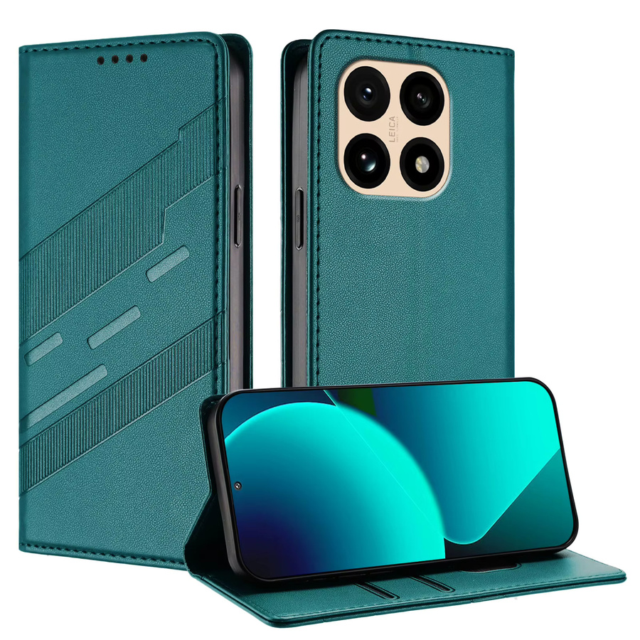 Magnetische Leder Brieftasche Flip Case für Xiaomi 15T Pro POCO M7 Redmi 15C A5 Note 14 15 4G 5G in Grün - Bild 1