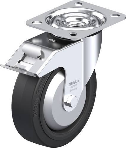 Blickle Lenkrolle LE-POEV 125G-FI-FA mit Feststeller in Schwarz und Silber, Rad-Durchmesser: 125 mm, Tragfähigkeit: 150 kg - Bild 1