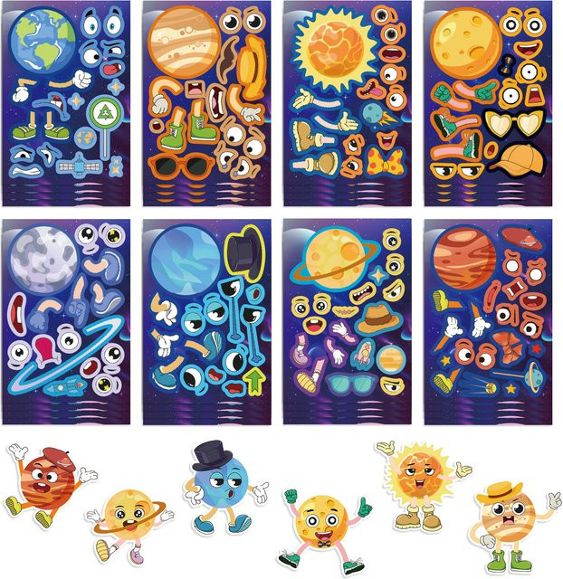 DIY Space Planet Cartoon Aufkleber Set mit Gesichtern zum Gestalten für Handy, Notizbuch und Drucker, Mehrfarbig - Bild 1