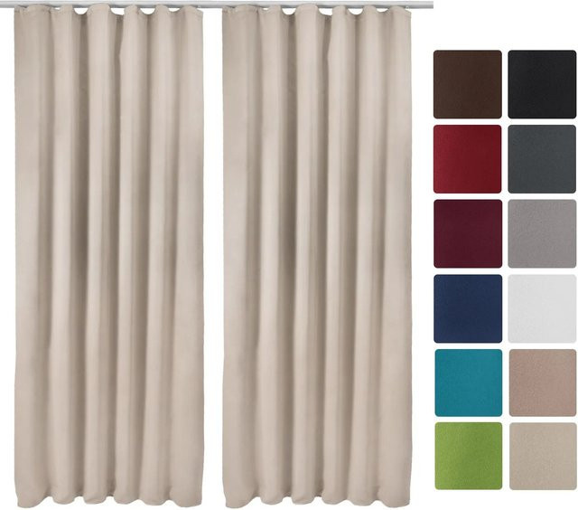 Beautissu Amelie BK Vorhang mit Kräuselband, 2-teiliges Set, Farbe: Beige, Breite: 140 cm, Höhe: 245 cm - Bild 1