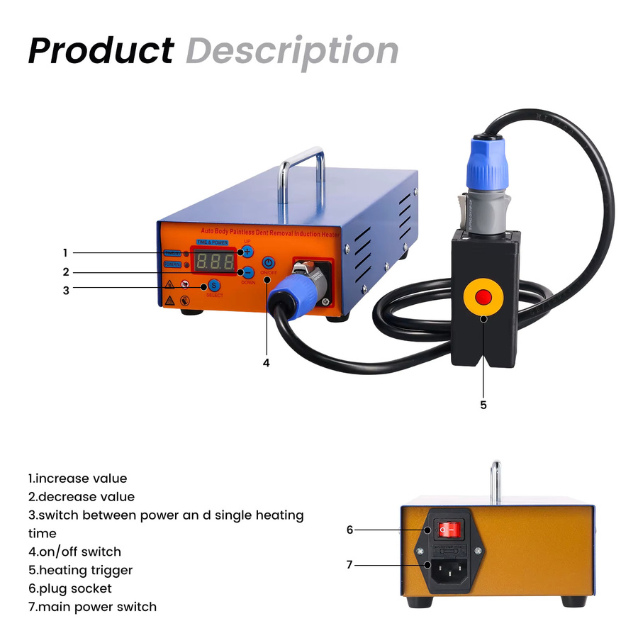 Podofo 1000W PDR Lackfreies Dellenreparaturwerkzeug mit elektronischem Induktionsheizer und digitaler Steuerung für dein Auto - Bild 3