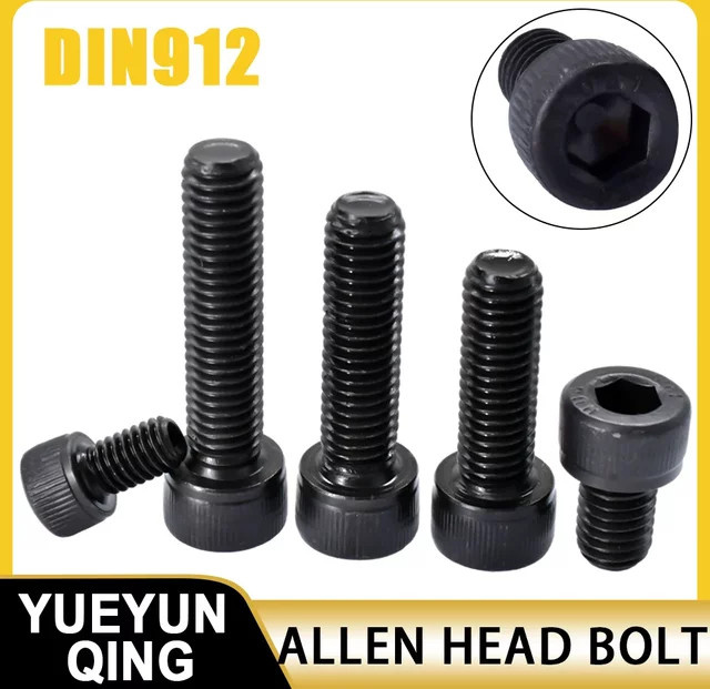 YUEYUN QING DIN912 Zylinderschrauben mit Innensechskant aus Stahl, Güteklasse 12.9, Farbe Schwarz (Blued) - Bild 1