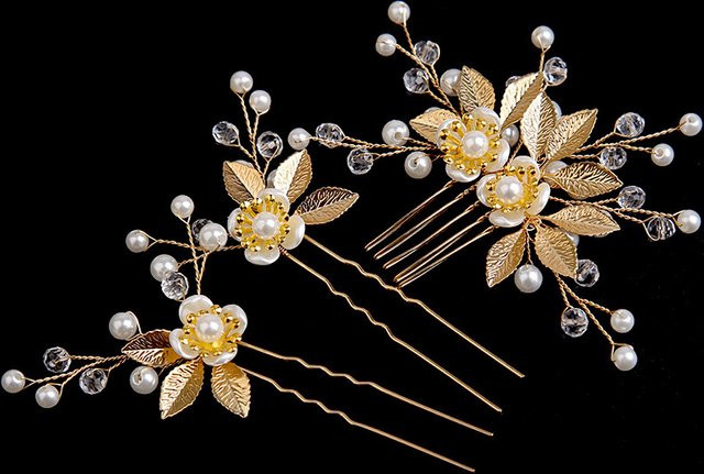 FirstStar Haar-Set, Haar-Pin Kamm, Gold, Perle, Kristall, Damen - Bild 1