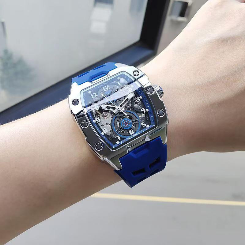 Megir Armbanduhr, Automatik, Tonneau, Edelstahl, Blau, Schwarz, Herren - Bild 7