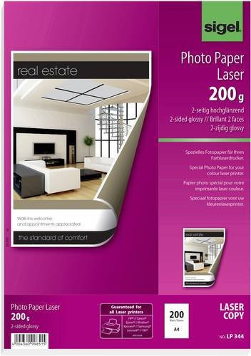 Sigel LP344 Fotopapier DIN A4 hochglänzend 200 g/m² 200 Blatt für Laserprinter beidseitig bedruckbar - Bild 1