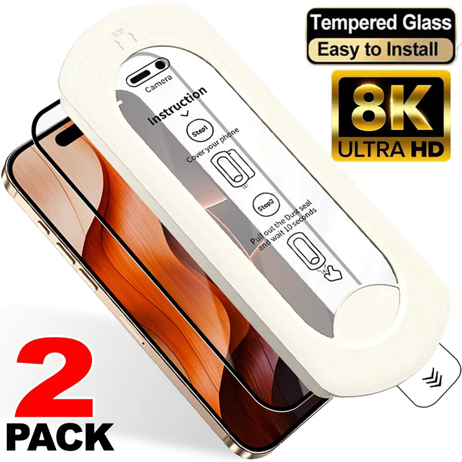 2 Stück basix Displayschutzfolien aus gehärtetem 9H Glas für iPhone 17, iPhone 17 ProMax, iPhone 17 Air und iPhone 17 Pro, transparent, inklusive staubfreier Installationsbox - Bild 1