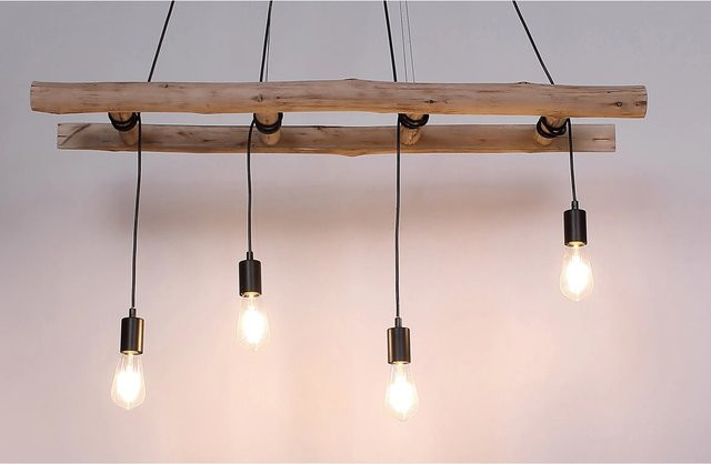 Globo Pendelleuchte Irmgard Vintage aus Holz Natur mit E27 Fassung - Bild 1