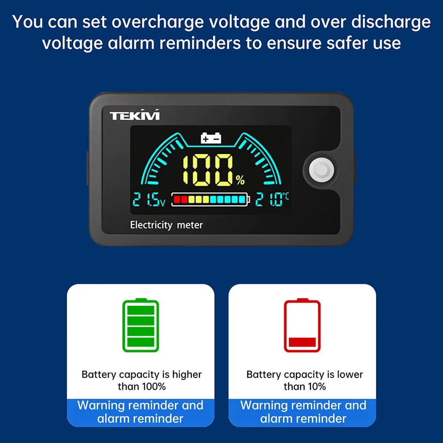 Gaqqee DC8–100 V Zweidraht-Voltmeter mit LCD-Farbdisplay, Leistungsanzeige und Temperaturanzeige in Schwarz - Bild 5