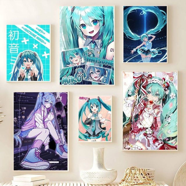 H-Hatsune Miku Anime Poster Retro Wandkunst in Multicolour, B/H: 20 x 20 cm - Bild 1