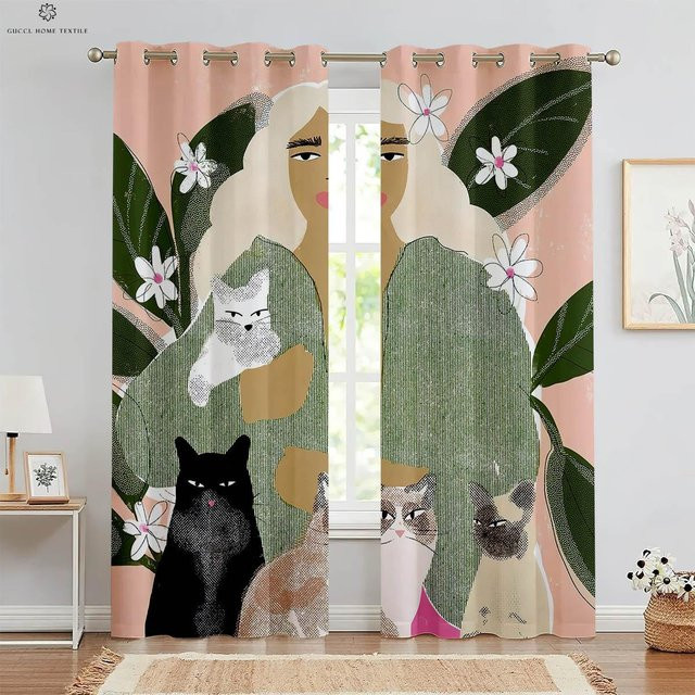 Zweiteiliges dekoratives Vorhang-Set mit klassischem Ölgemälde-Motiv in Multicolour, semi-transparent, Breite: 70 cm, Höhe: 100 cm - Bild 1