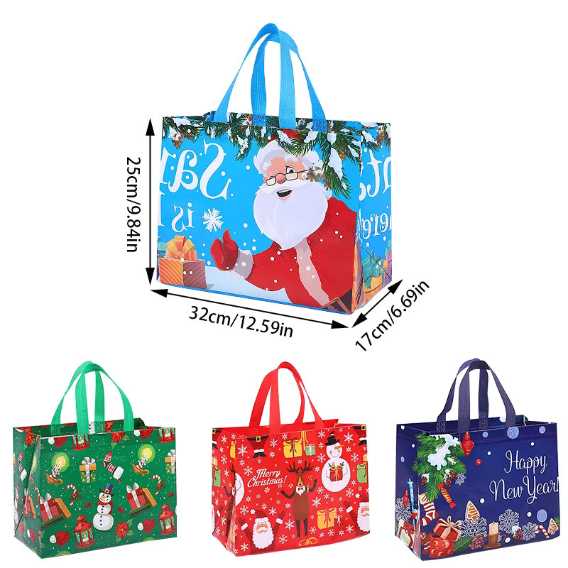 Joy-enlife Weihnachts-Geschenktüten aus Vlies mit Griffen, Motiv Weihnachtsmann und Schneemann für Party-Dekorationen - Bild 2