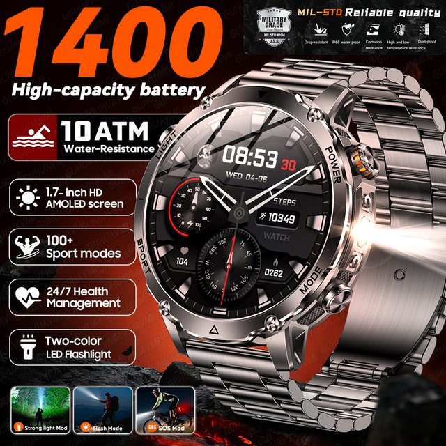 GUHUAVMI Smartwatch, Herren, Schwarz, 10 ATM, Bluetooth, Rund - Bild 1