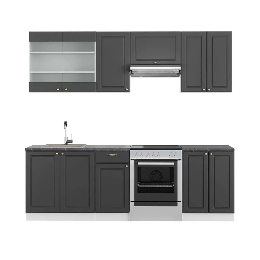 Vicco Fame-Line Küchenschrank modern in Anthrazit, Gold und Weiß, B/H/T: 240 x 82 x 60 cm - Bild 2