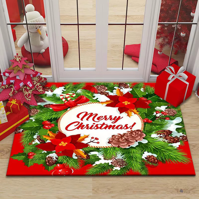 VIKAMA Weihnachts-Teppich mit Feiertagsmotiv aus Kristallsamt als Fußmatte für deine Dekoration - Bild 1