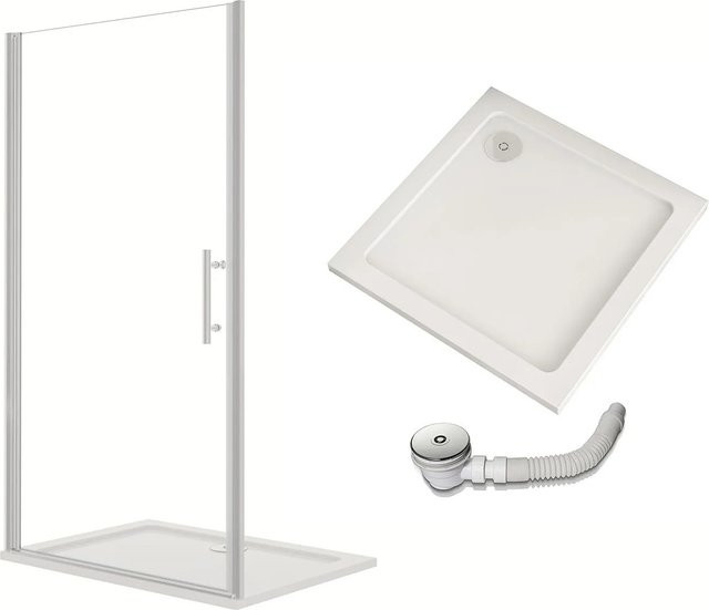 AICA Komplett Duschkabine mit Drehtür inklusive Duschwanne und Ablaufgarnitur B/T/H: 80 x 80 x 195 cm - Bild 1