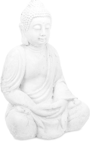 Relaxdays Buddha Figur aus Polyresin in Weiß, wetterfest und frostsicher, Feng Shui Deko, H x B x T: 70 x 45 x 30 cm