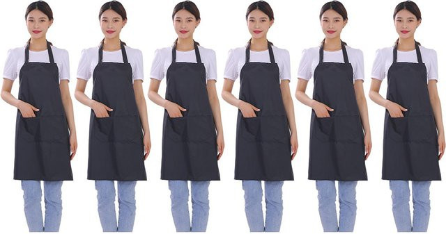 6er-Set OutsideWorld Wasserdichte Schürzen in Schwarz mit zwei Taschen für Damen und Herren - Bild 1