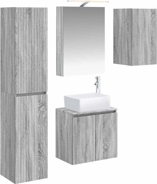 vidaXL Badezimmerschrank-Set 5-teilig in Grau Sonoma, modern mit LED-Beleuchtung und Spiegelschrank, B/T/H: 50 x 14,5 x 70 cm - Bild 1