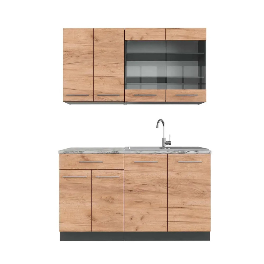 Vicco Fame-Line Singleküche Goldkraft Eiche/Anthrazit mit Marmor-Optik, Breite: 140 cm - Bild 2