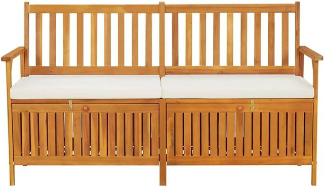 vidaXL Truhenbank aus massivem Akazienholz mit Kissen in Braun, B/T/H: 148 x 62 x 84 cm - Bild 1