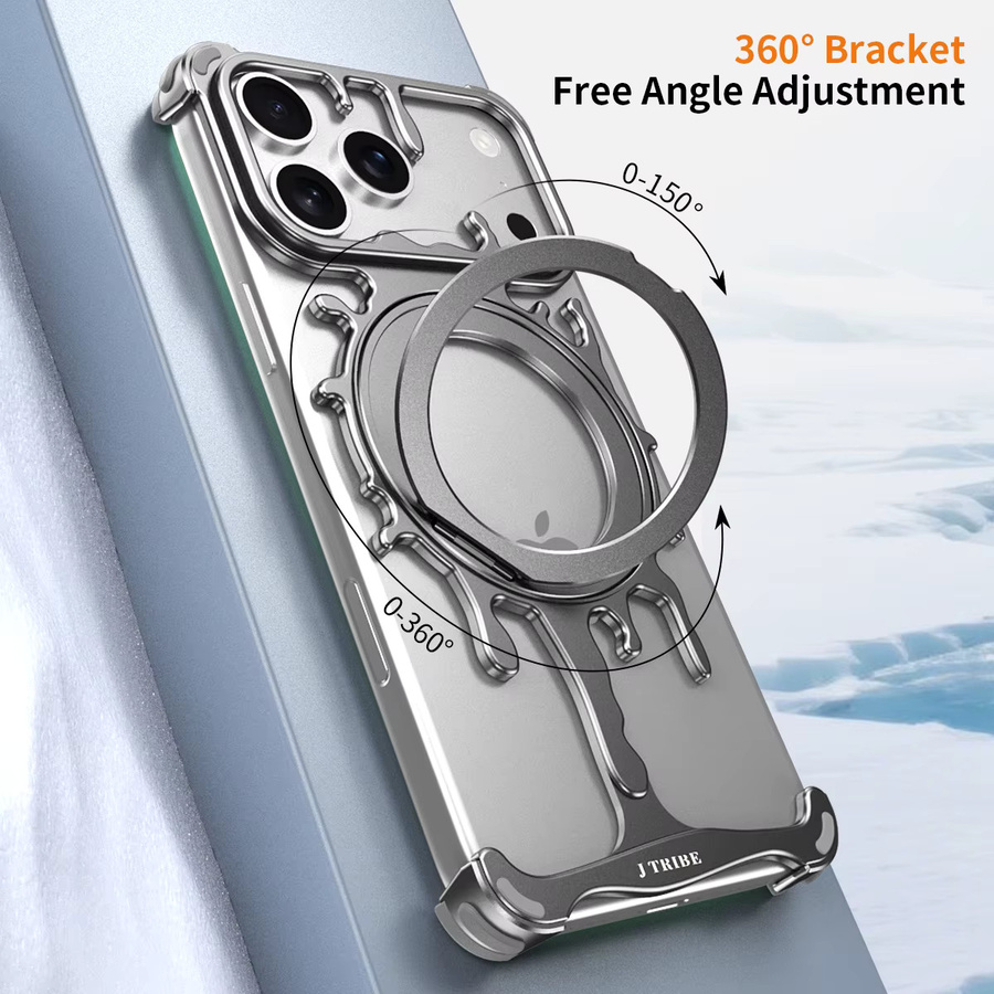 dcoud Magnetische Metall-Handyhülle mit 360 Grad drehbarem Stand für iPhone 17 16 15 14 Pro Max und iPhone Air, grau, stoßfest und minimalistisch - Bild 3