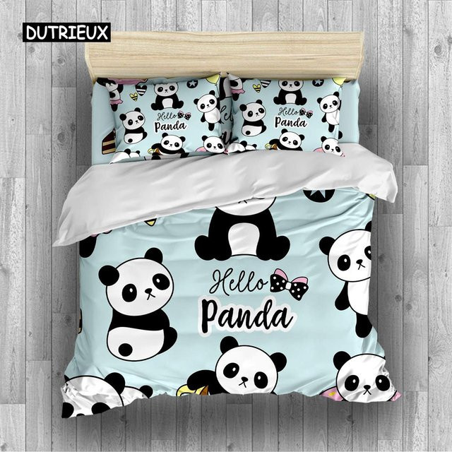 Panda König Kinder Bettwäscheset mit Cartoon Tier Motiv in Blau, B/H: 135 x 200 cm - Bild 1