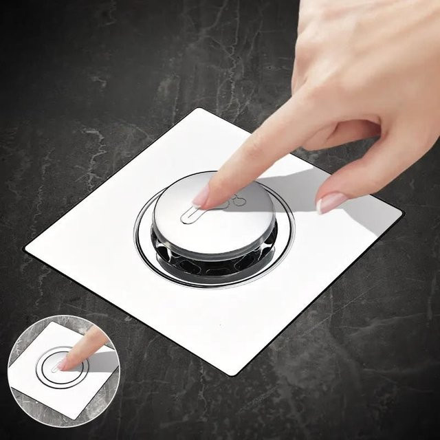 Hedahlia Quadratischer Pop-Up Bodenablauf für Dusche und Waschbecken mit Fußpedal-Design als Haarfänger für dein Badezimmer - Bild 1