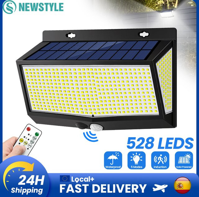 Solarbetriebene LED Außenleuchten mit 528 LEDs und Bewegungsmelder, wasserdichte Solar-Flutlicht-Wandleuchten für Garten, Terrasse und Hof, Schwarz - Bild 1