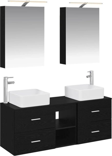 vidaXL Badezimmermöbel-Set 5-teilig in Schwarz mit Glas und LED-Beleuchtung - Bild 1