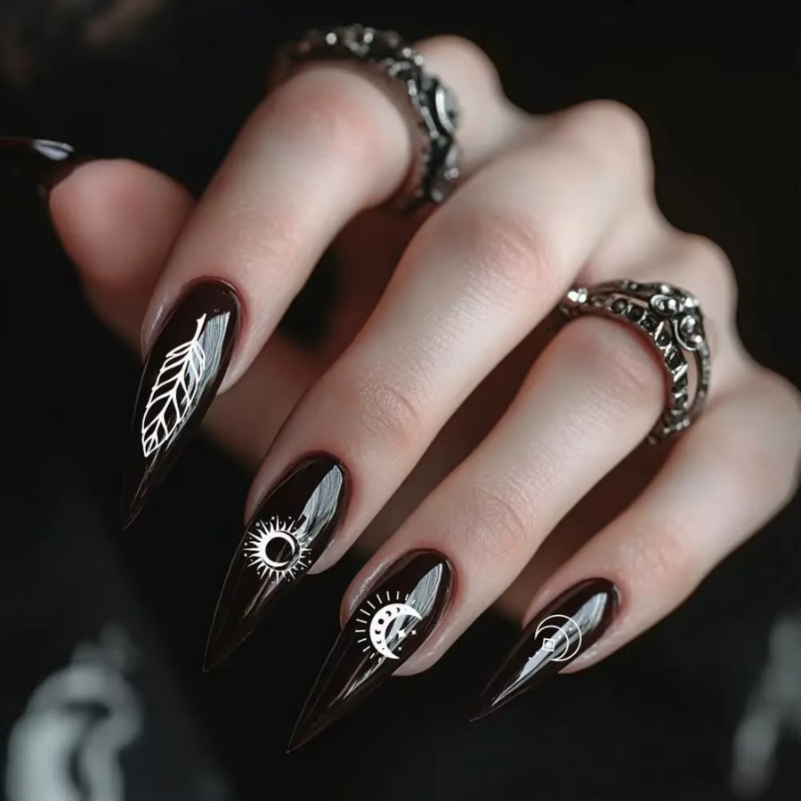 3er-Set Nagelstempel-Platten aus Edelstahl mit Mond, Sternen und Katze-Motiven für Nail Art - Bild 2