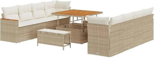 vidaXL Garten-Sofa-Set aus Poly-Rattan in Beige mit 11-teiligem Polster-Set und Tisch im modernen U-Shape Design - Bild 1