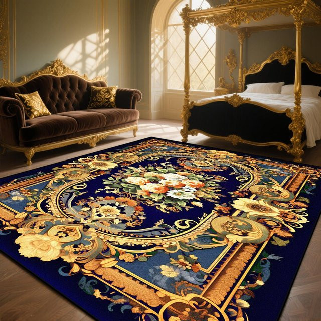 Karpetti Luxus Plüschteppich mit Blumenmuster, rutschfeste Bodenmatte für Wohnzimmer, Schlafzimmer und Esszimmer, B/T: 80 x 160 cm, Mehrfarbig - Bild 1