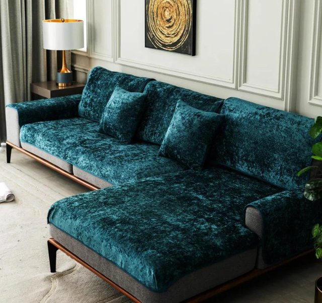 Rutschfester Winter-Sofabezug aus Samtleder und Baumwolle, universelle Couchabdeckung für Ecksofas, Breite: 120 cm, Höhe: 80 cm - Bild 1