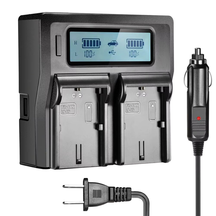 Canon 2-Slot Batterie Ladegerät für LP-E6NH LP-E6N LP-E6 in Schwarz - Bild 2