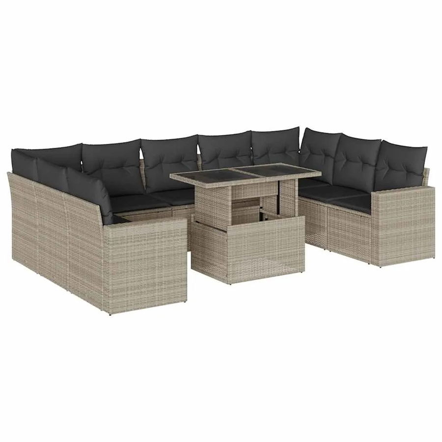 vidaXL 10-tlg. Garten-Sofagarnitur in L-Form aus Polyrattan mit Kissen in Hellgrau - Bild 2