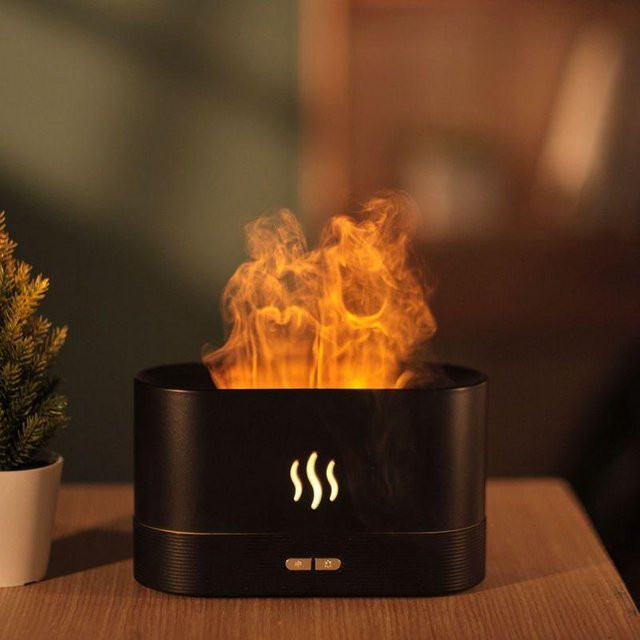Ultraschall-Luftbefeuchter von Yiran Furniture mit LED-Flammen-Effekt und Duftfach in Schwarz - Bild 1